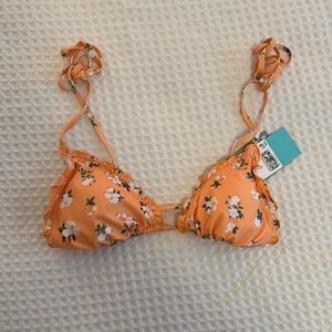 NWT H&M Orange Floral Print Ruffle Tie Strap Bikini Top